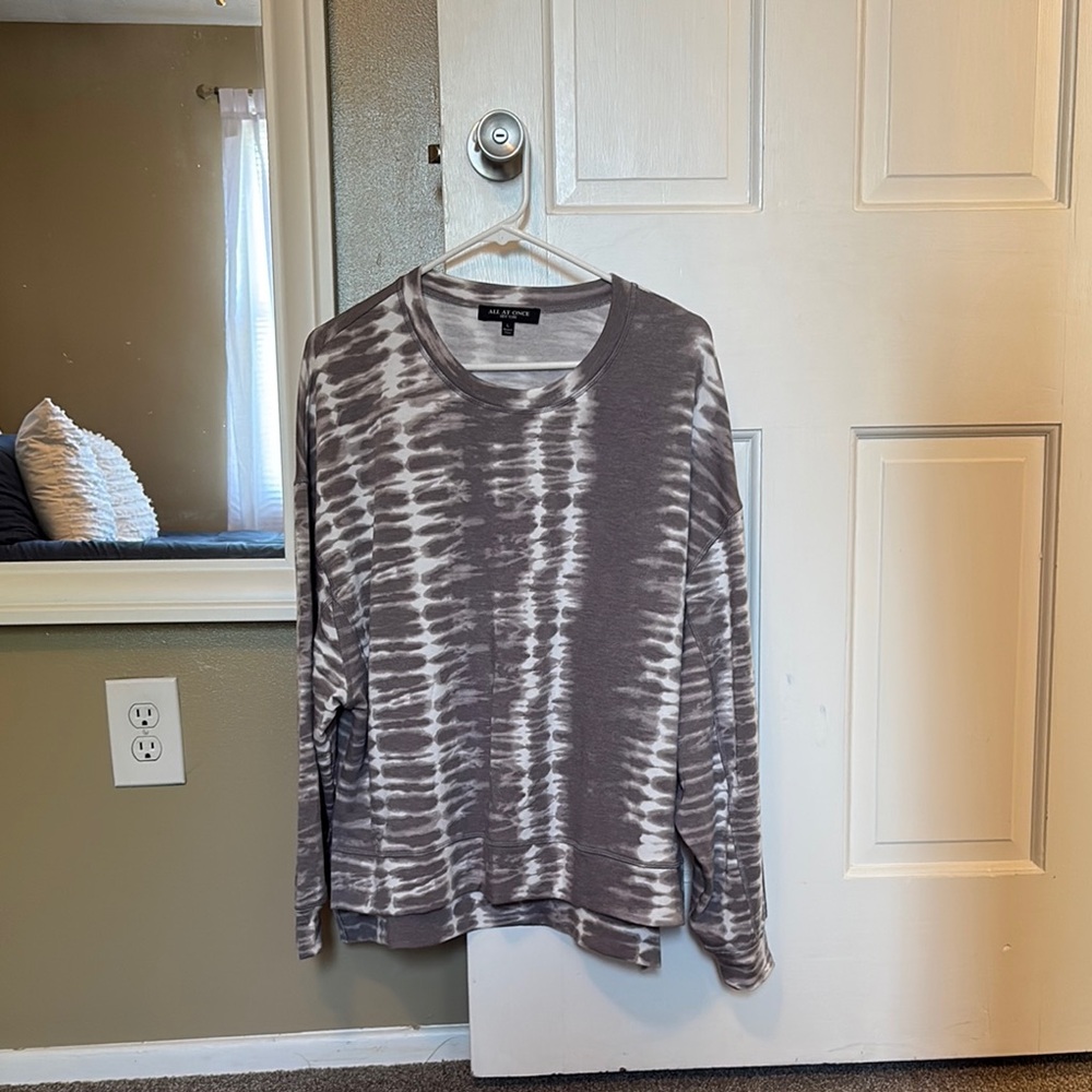 All At Once Gray and White Long Sleeve Sweatshirt